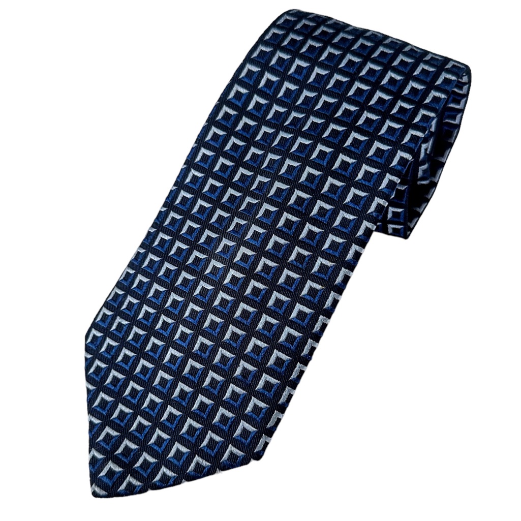 Silk Tie Brand New Navy  Light Blue Black Squares Made In Plastic Sleeve